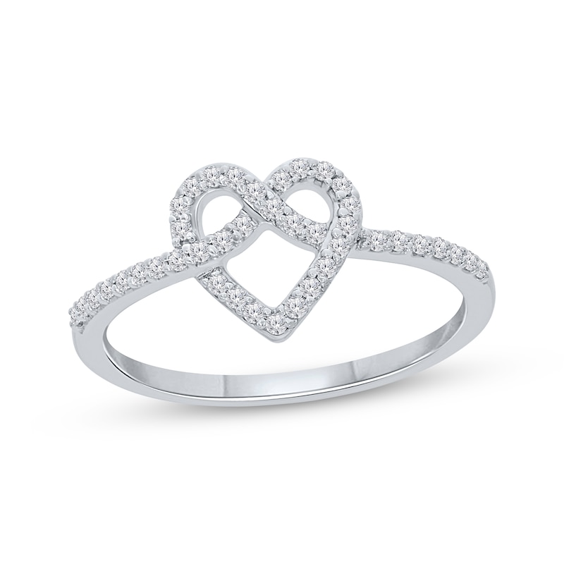 Main Image 1 of Diamond Heart Knot Ring 1/5 ct tw Sterling Silver