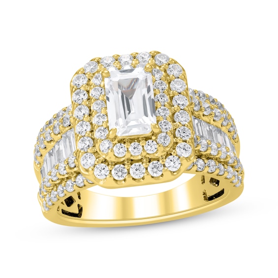 Adore Lab-Grown Diamonds Emerald-Cut Double Halo Engagement Ring 3 ct tw 14K Yellow Gold