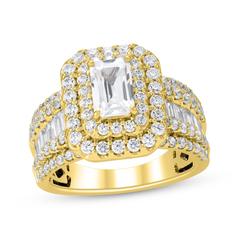 Main Image 1 of Adore Lab-Grown Diamonds Emerald-Cut Double Halo Engagement Ring 3 ct tw 14K Yellow Gold