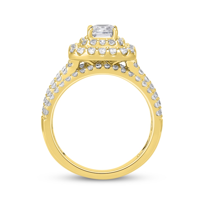 Main Image 3 of Adore Lab-Grown Diamonds Emerald-Cut Double Halo Engagement Ring 3 ct tw 14K Yellow Gold