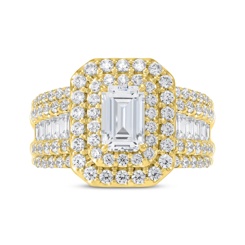 Main Image 4 of Adore Lab-Grown Diamonds Emerald-Cut Double Halo Engagement Ring 3 ct tw 14K Yellow Gold