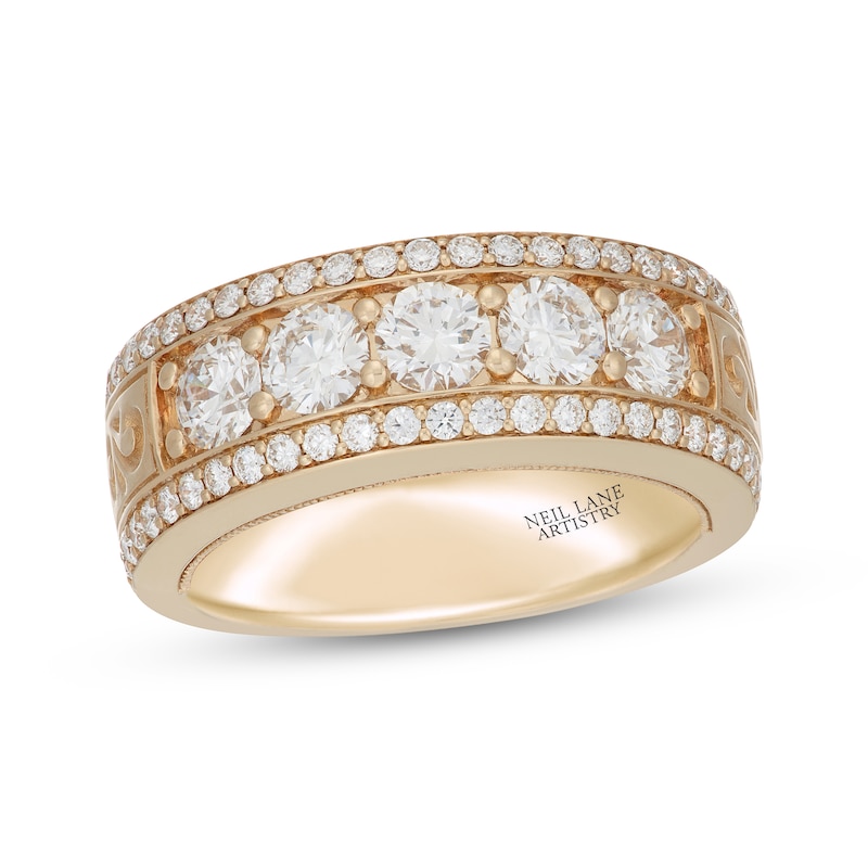 Main Image 1 of Neil Lane Men's Lab-Grown Diamond Five-Stone Wedding Band 2 ct tw 14K Yellow Gold