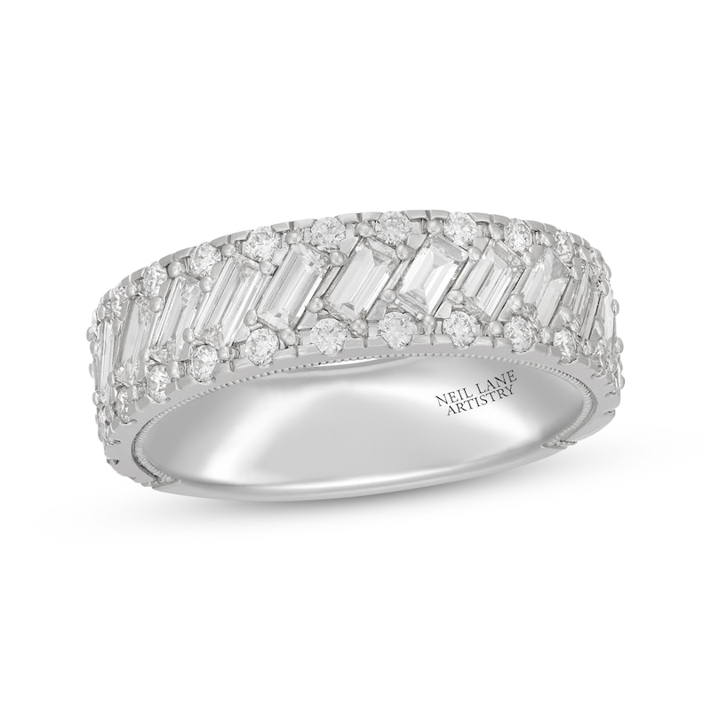 Main Image 1 of Neil Lane Men's Baguette & Round-Cut Lab-Grown Diamond Wedding Band 2 ct tw 14K White Gold