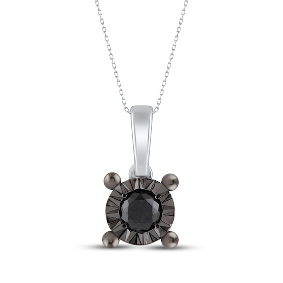 Black Diamond Round-Cut Solitaire Necklace 1/6 ct tw Sterling Silver 18"