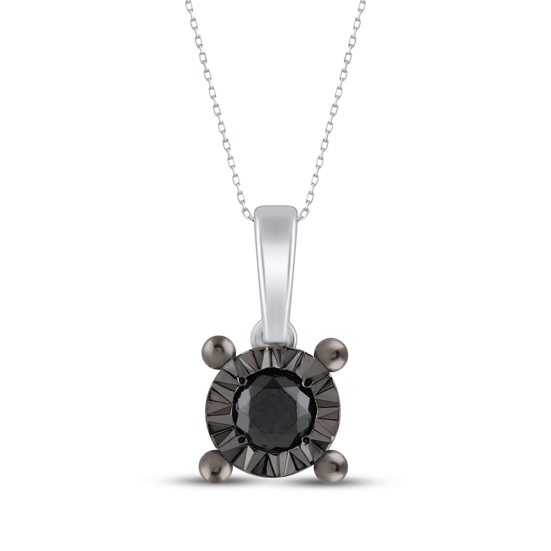 Main Image 1 of Black Diamond Round-Cut Solitaire Necklace 1/6 ct tw Sterling Silver 18"