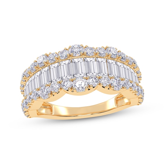 KAY Lab-Grown Diamonds Baguette & Round-Cut Scalloped Ring 1-1/2 ct tw 14K Yellow Gold