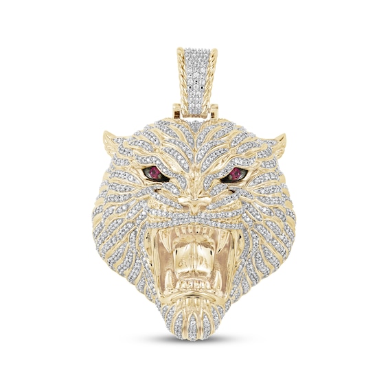 Men's Diamond & Lab-Created Ruby Tiger Head Charm 1-1/2 ct tw 10K Yellow Gold