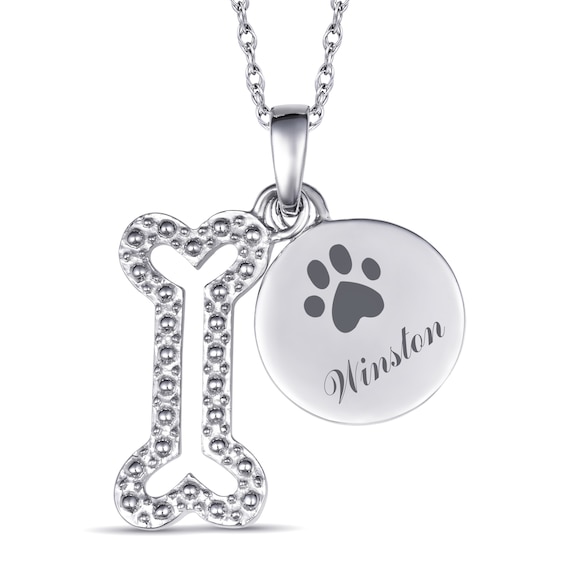 Dog Bone and Paw Pendant (1 Line)
