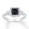 Thumbnail Image 1 of Black Diamond Ring 1 ct tw Cushion-cut 14K White Gold