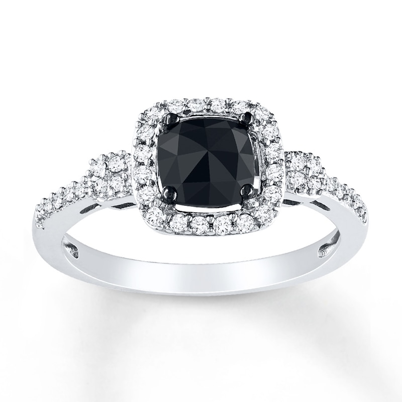 Main Image 1 of Black Diamond Ring 1 ct tw Cushion-cut 14K White Gold