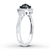 Thumbnail Image 2 of Black Diamond Ring 1 ct tw Cushion-cut 14K White Gold