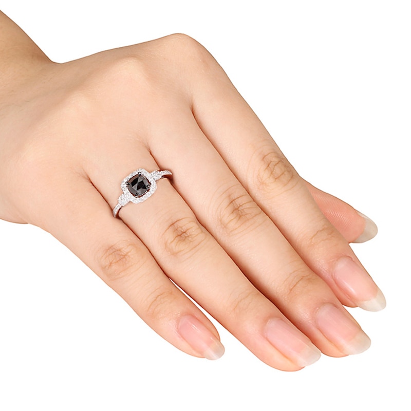Main Image 3 of Black Diamond Ring 1 ct tw Cushion-cut 14K White Gold