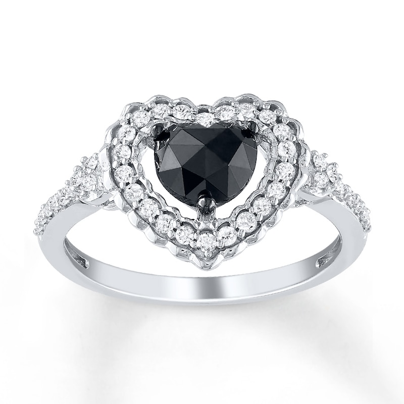 Black Diamond Heart 10K White Gold Ring .34-ct love promise engagement wedding