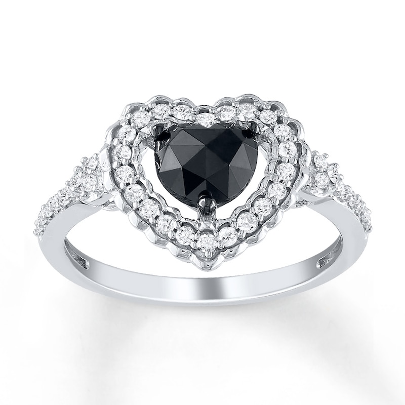 Black Diamond Ring 1 ct tw Heart-shaped 10K White Gold