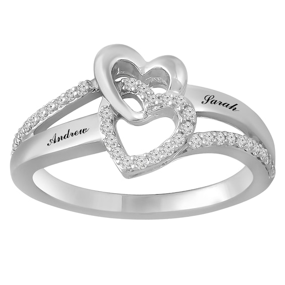 1/6 ct tw Diamond Promise Ring with Interlocking Hearts (2 Lines)