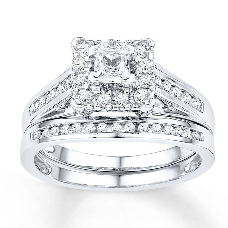 2Ct Princess-Cut Diamond Solitaire Bridal Set Engagement Ring 10K White Gold