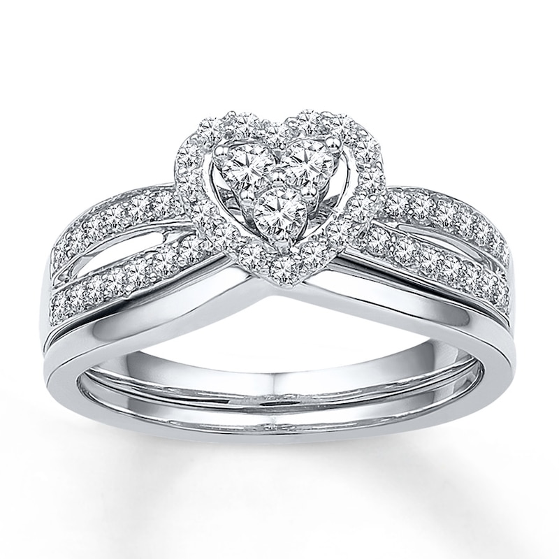 Heart Bridal Set 1 2 Ct Tw Diamonds 10k White Gold Kay Outlet