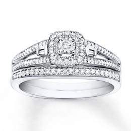 Diamond Bridal Set 1/5 carat tw Round & Baguette-cut 10K White Gold