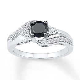 Black Diamond Ring 5/8 ct tw Round-cut 10K White Gold
