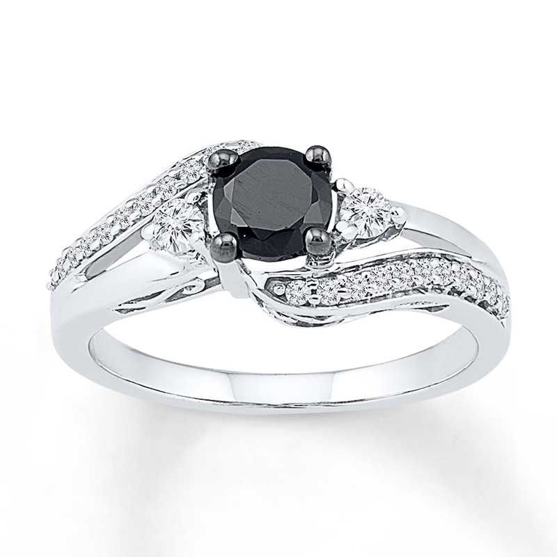 Black Diamond Ring 5/8 ct tw Round-cut 10K White Gold