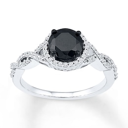 Black Diamond Ring 1-1/5 ct tw Round-cut 10K White Gold