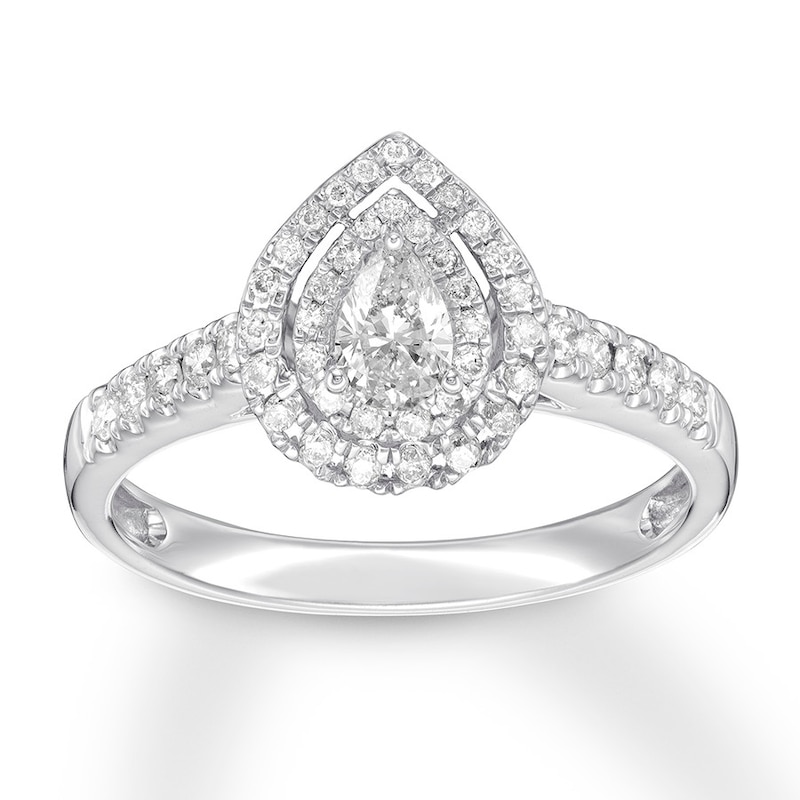 14K White Gold Finish 2 Carat Pear Shaped Diamond Engagement Ring
