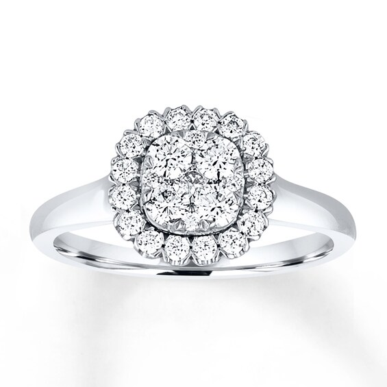 Diamond Engagement Ring 3/4 ct tw Roundcut 14K White Gold Halo