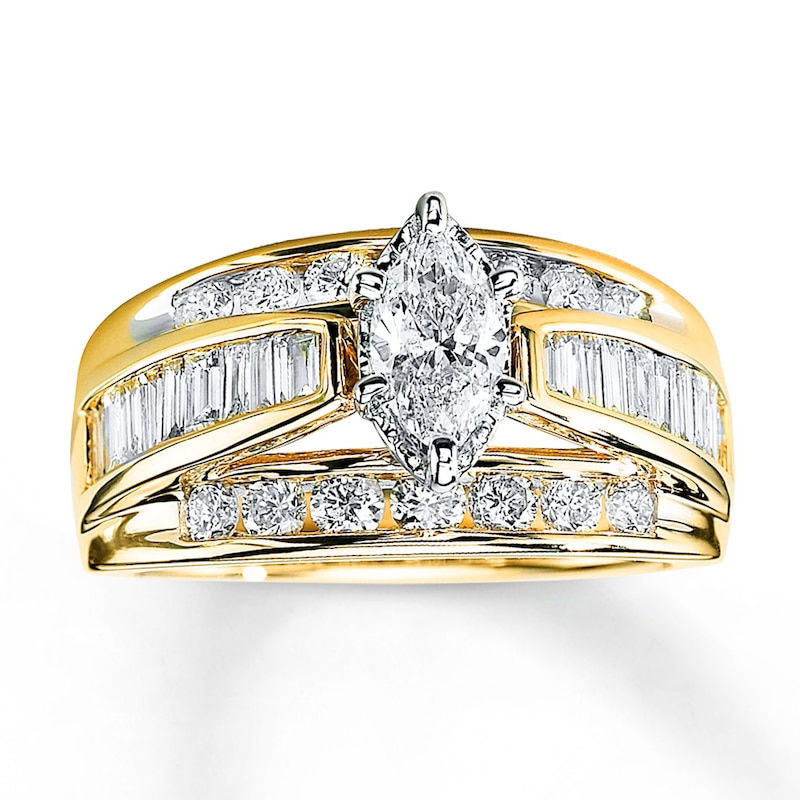 14K Marquise Round Baguette Travel Engagement Ring Size 6.75 Yellow Gold