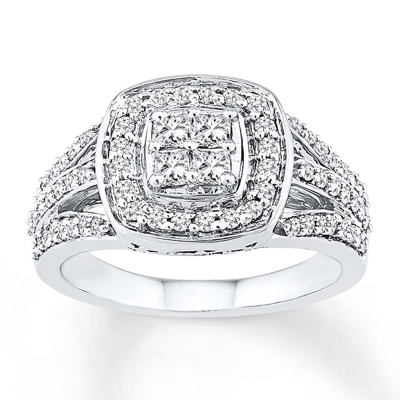 Diamond Engagement Ring 3/4 ct tw Princess-cut 14K White Gold