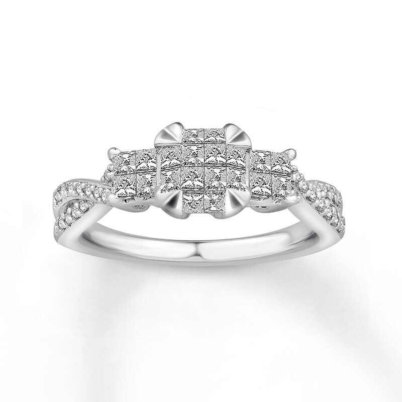 Main Image 1 of Adore Diamond Engagement Ring 5/8 ct tw Princess/Round 14K White Gold