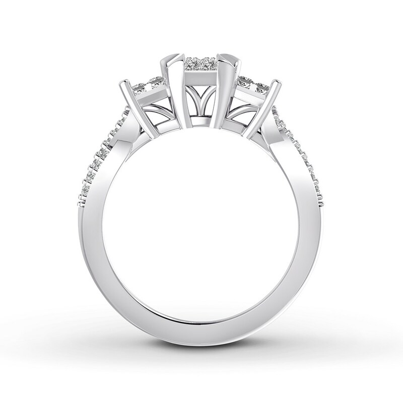 Main Image 2 of Adore Diamond Engagement Ring 5/8 ct tw Princess/Round 14K White Gold