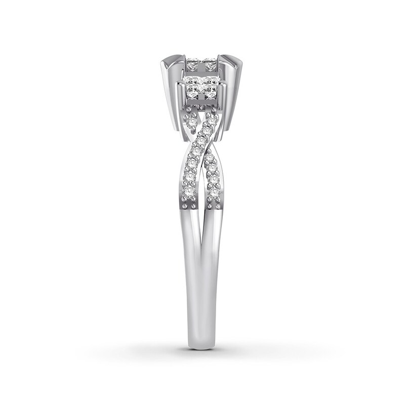 Main Image 3 of Adore Diamond Engagement Ring 5/8 ct tw Princess/Round 14K White Gold