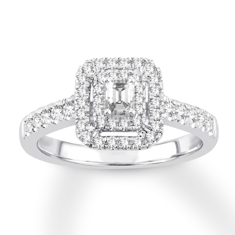 Main Image 1 of Diamond Engagement Ring 1/2 ct tw Emerald & Round 14K White Gold