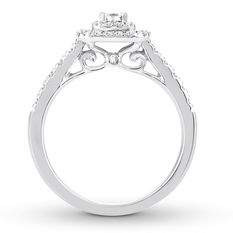 Main Image 2 of Diamond Engagement Ring 1/2 ct tw Emerald & Round 14K White Gold