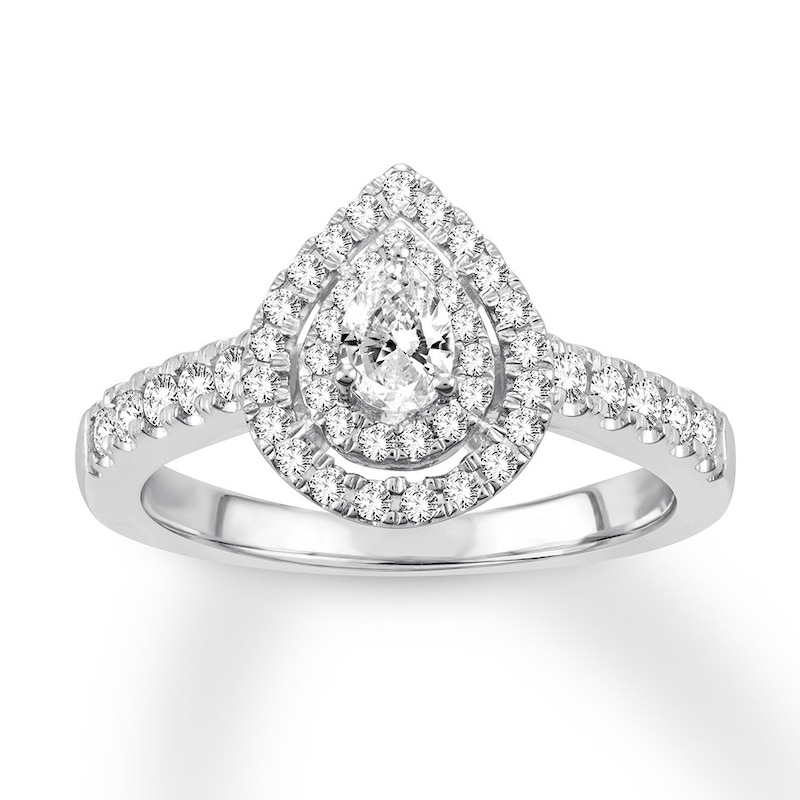 Main Image 1 of Diamond Engagement Ring 1/2 ct tw Pear & Round 14K White Gold