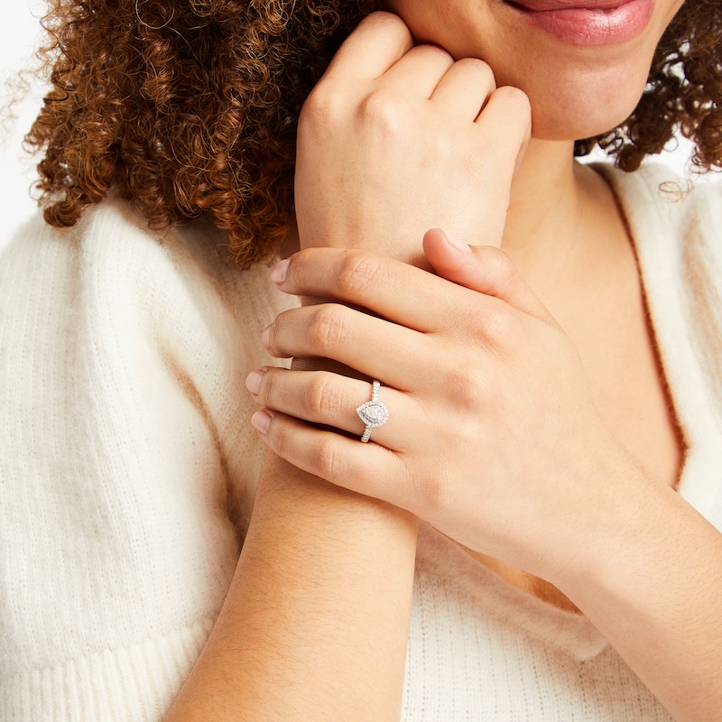 Main Image 3 of Diamond Engagement Ring 1/2 ct tw Pear & Round 14K White Gold
