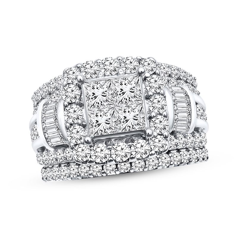 Diamond Bridal Set 3 carats tw Princess, Baguette & Round 14K White Gold