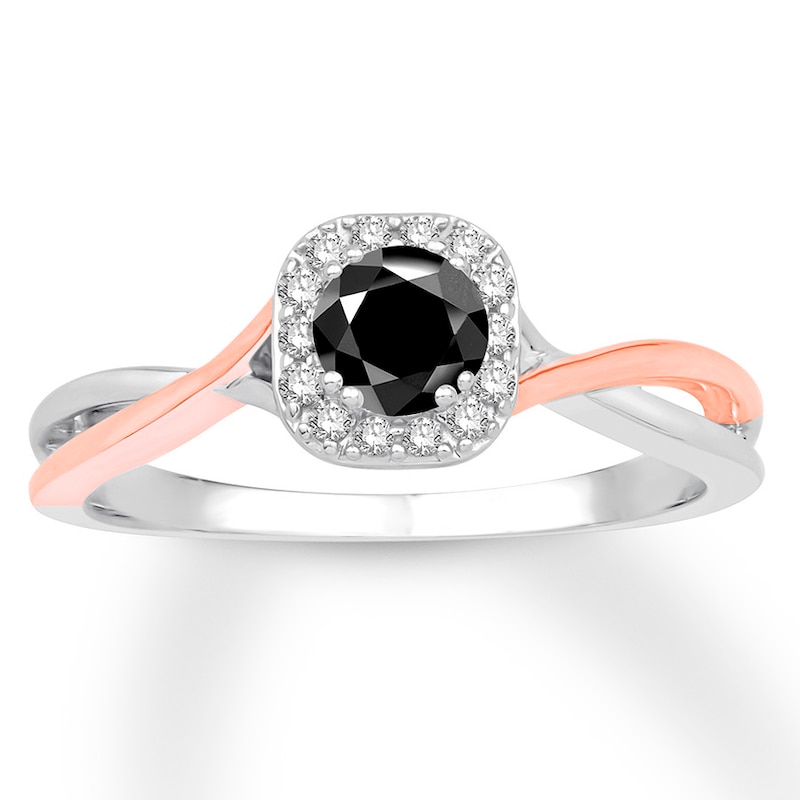 Black Diamond Engagement Ring 1/2 ct tw Round-cut 10K Two-Tone Gold