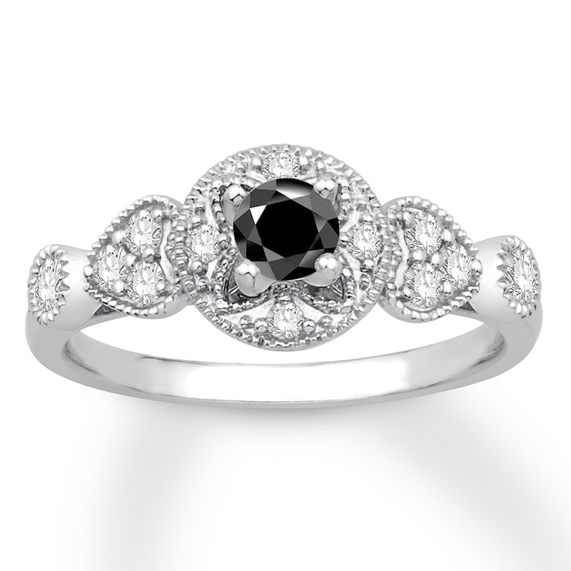Black Diamond Engagement Ring 1/2 cttw Round-cut 10K White Gold