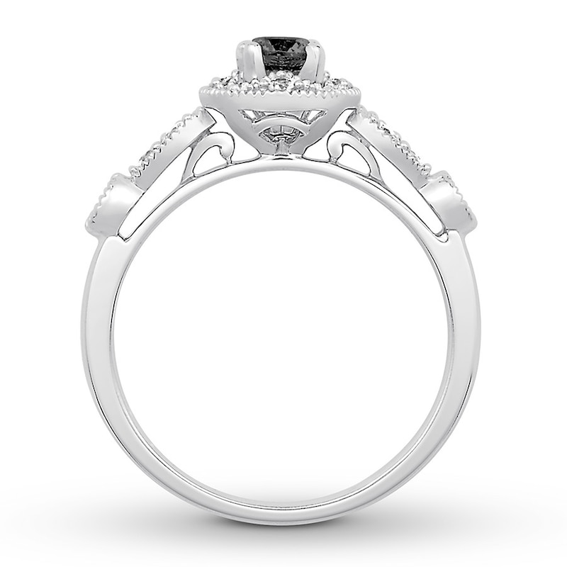 Black Diamond Engagement Ring 1/2 cttw Round-cut 10K White Gold