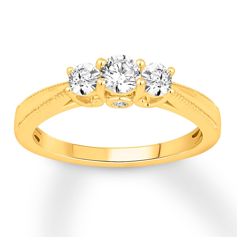 Main Image 1 of Adore Three-Stone Diamond Ring 1/2 ct tw Round-cut 14K Yellow Gold