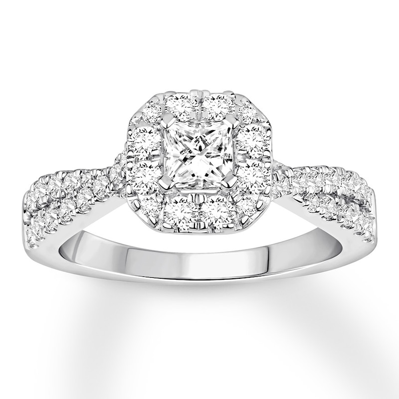 Diamond Engagement Ring 1 ct tw Princess & Round 14K White Gold