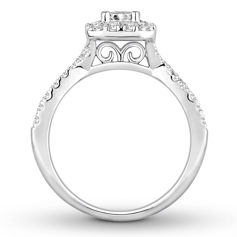 Diamond Engagement Ring 1 ct tw Princess & Round 14K White Gold