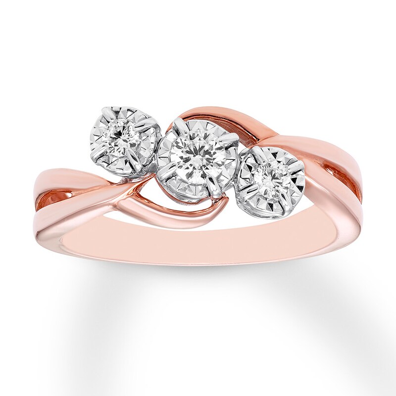 Three-Stone Diamond Engagement Ring 1/4 ct tw 10K Rose Gold