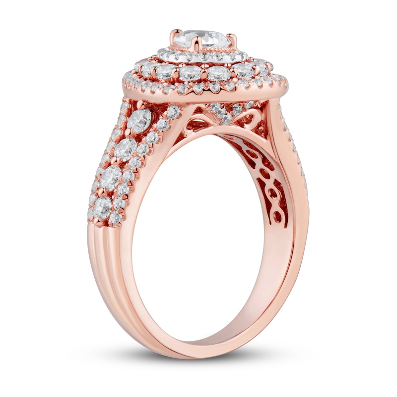 Diamond Engagement Ring 1-1/2 ct tw Pear & Round 14K Rose Gold