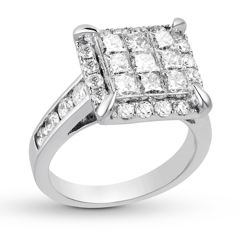 Diamond Cluster Princess-cut Engagement Ring 2-1/2 ct tw 14K White Gold