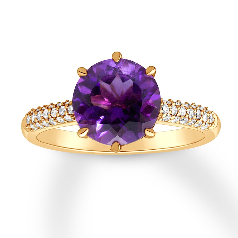 Amethyst Engagement Ring 1/5 ct tw Diamonds 14K Yellow Gold