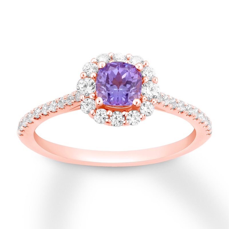 Cushion-cut Tanzanite Engagement Ring 3/8 ct tw Diamond 14K Rose Gold