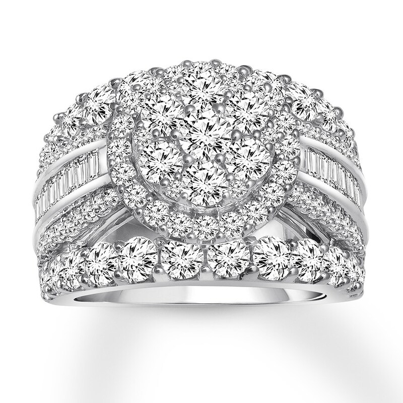 Diamond Engagement Ring 4 ct tw Round/Baguette 14K White Gold