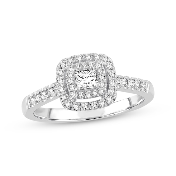 Diamond Engagement Ring 1/2 ct tw Princess & Round-cut 14K White Gold